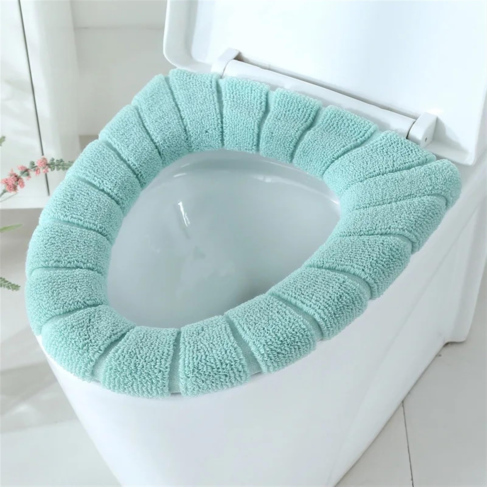 Fyrwqm Bathroom Toilet Seat with Handle Closestool Washable Soft Winter Warmer Mat Pad Cushion O-Shape Toilet seat Bidet Covers (Size : Green)