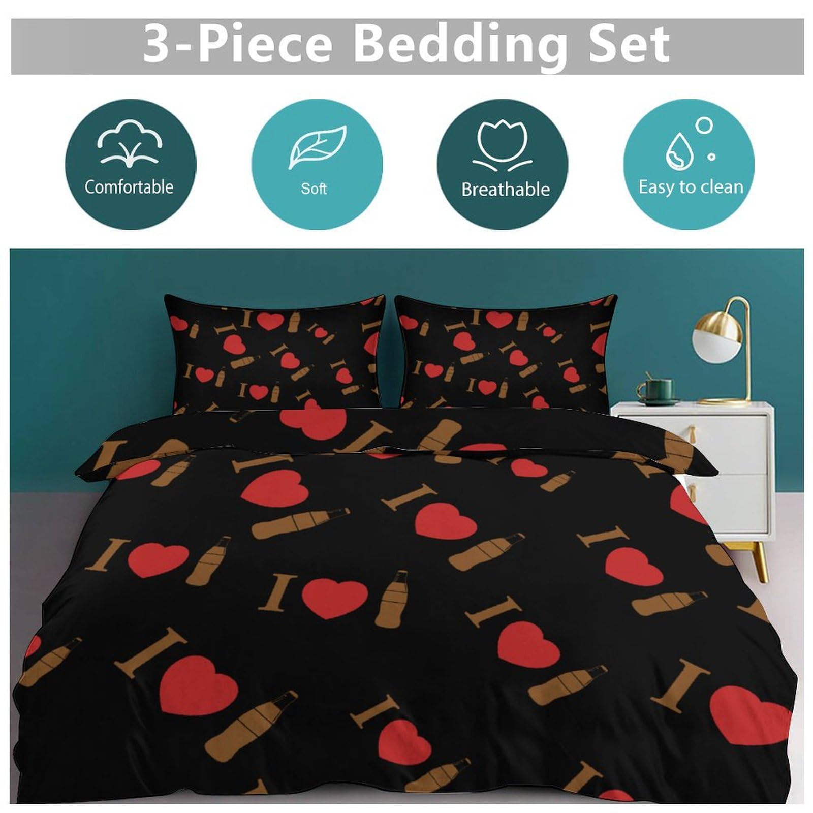 I Love Coke Soft Duvet Cover Set 3 Piece (1 Duvet Cover + 2 Pillow Case) Comforter Cover Bedding Set 90"x90"