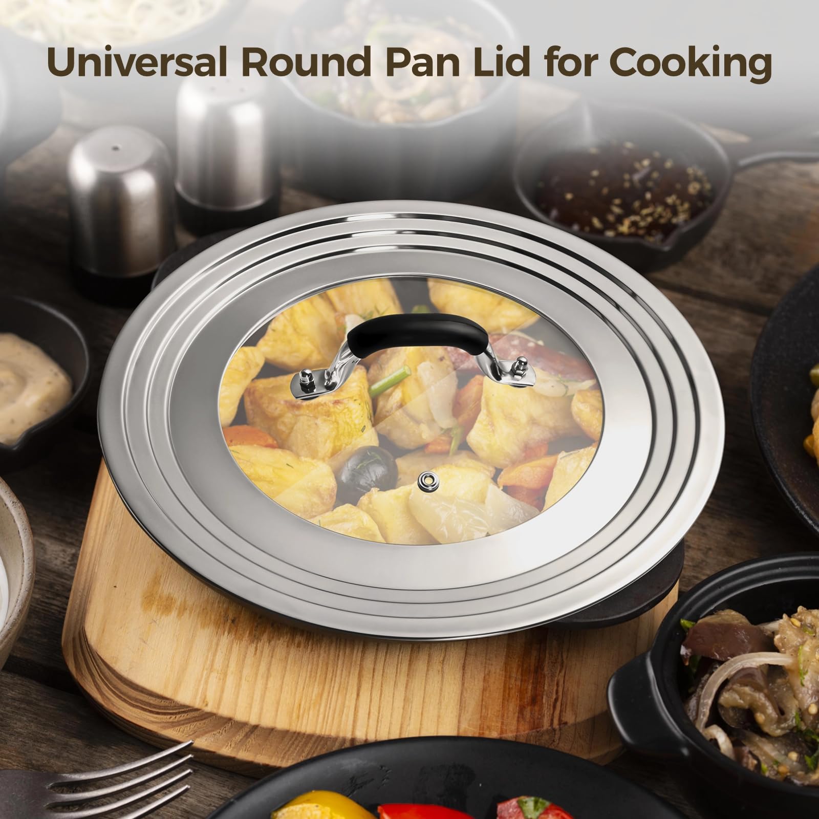 8.25-12.6" Inches Universal Lid for Pans Pots, Universal Pan Lid with Clear Window, Large Stainless Steel Pan Lid Cover for Cast Iron Skillets Frying Pans Woks