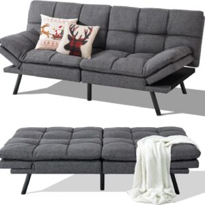 MUUEGM Futon Sofa Bed Couch Convertible Futon Memory Foam Futon Bed,Modern Love Seat Sofa Sleeper Couch Daybed for Living Room,Office,Small Space,Adjustable Backrests Armrests,71",Grey