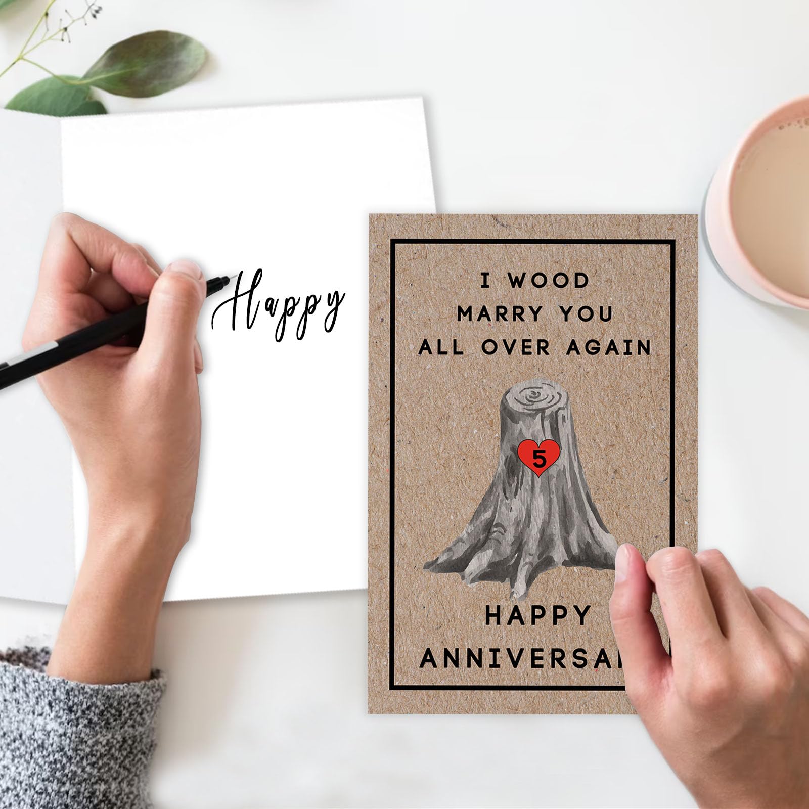 LiuuLi Happy 5th Anniversary Card for Women Men, 5th Wedding Anniversary Wood Card for Him Her,Fifth Anniversary Card for Boyfriend, 5 Years Married Gift for Husband