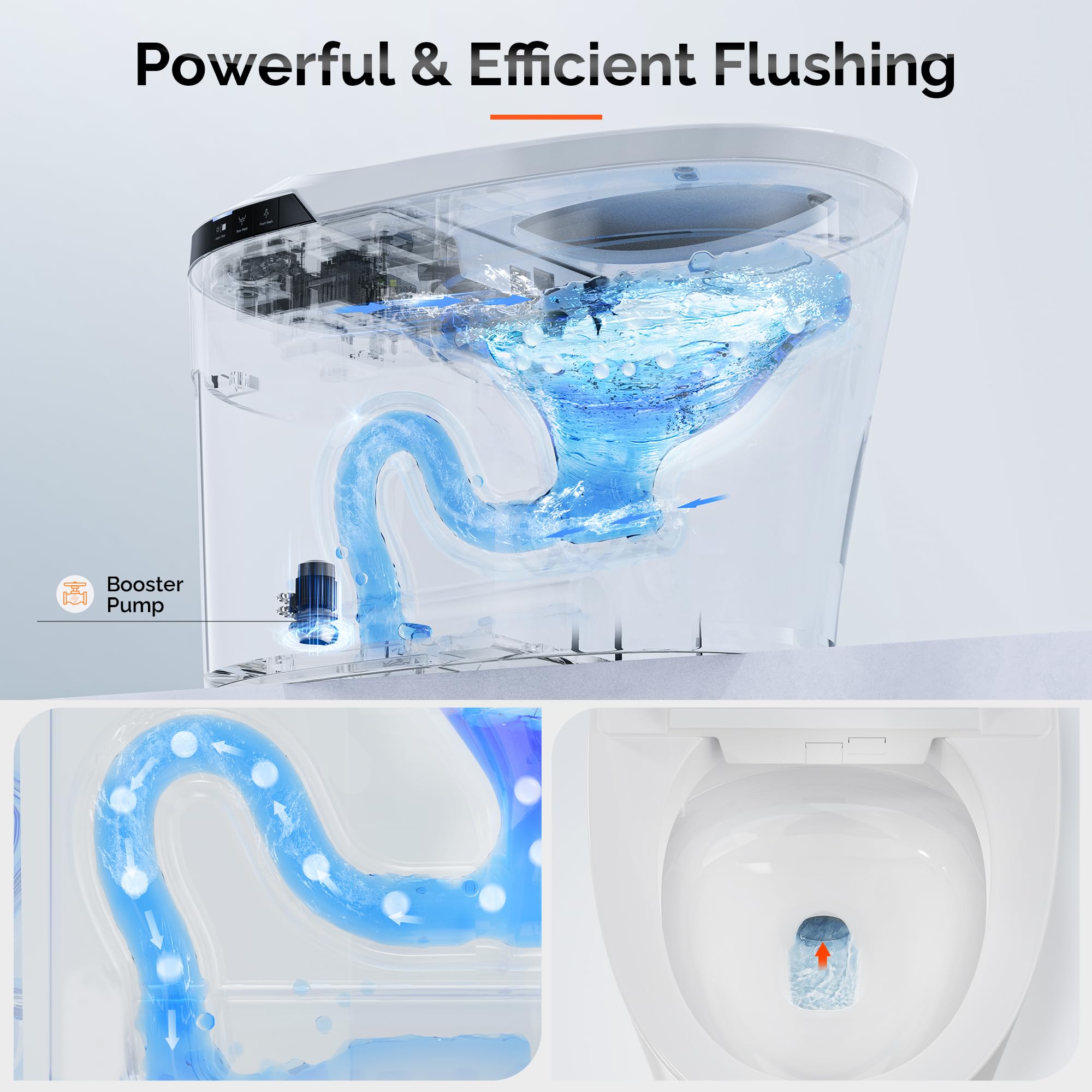 AKNIRL Smart Toilet Auto/Open Close Lid, Smart Bidet Toilet with Booster Pump, Auto Powerful Flush, Heated Seat,Warm Water, Air Dryer, Deodorization, Modern Smart Toilets for Bathrooms, White, Y001ZP