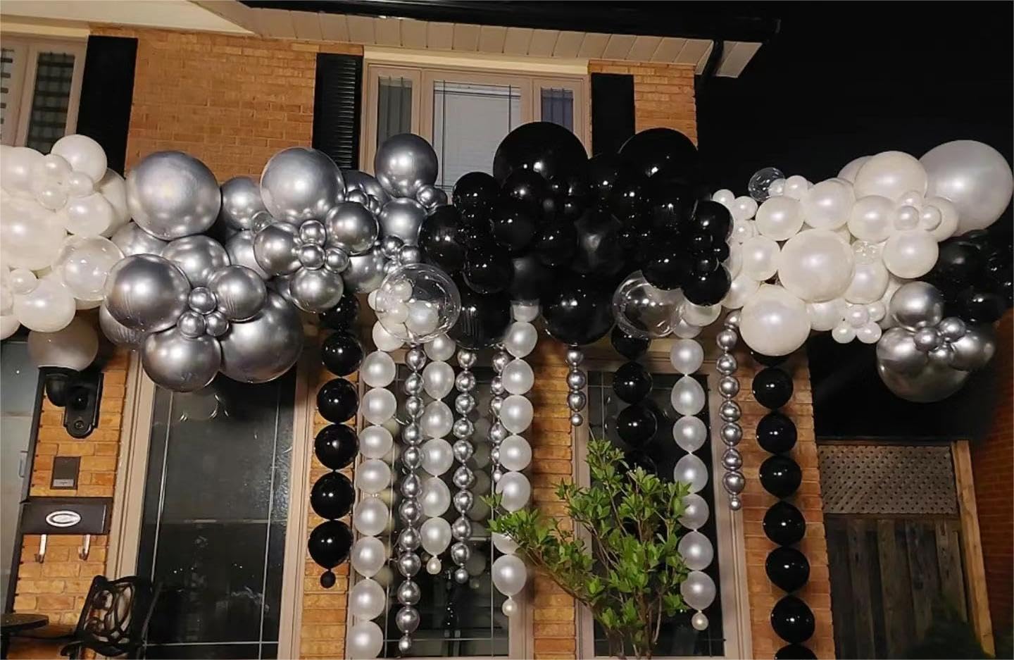 MEBAY Black Silver Balloons Garland Arch Kit, 146Pcs Latex Balloons Different Sizes 18 12 10 5 Inch for Party Decorations, Wedding Backdrop, Birthday, Graduation