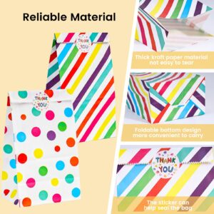 HONEYGIFTS 36PCS Party Favor Bags, Goodie Bags with Sealing Stickers, 4.7" x 3.1" x 8.7" Colorful Treat Bags Rainbow Stripe and Dots Candy Bags