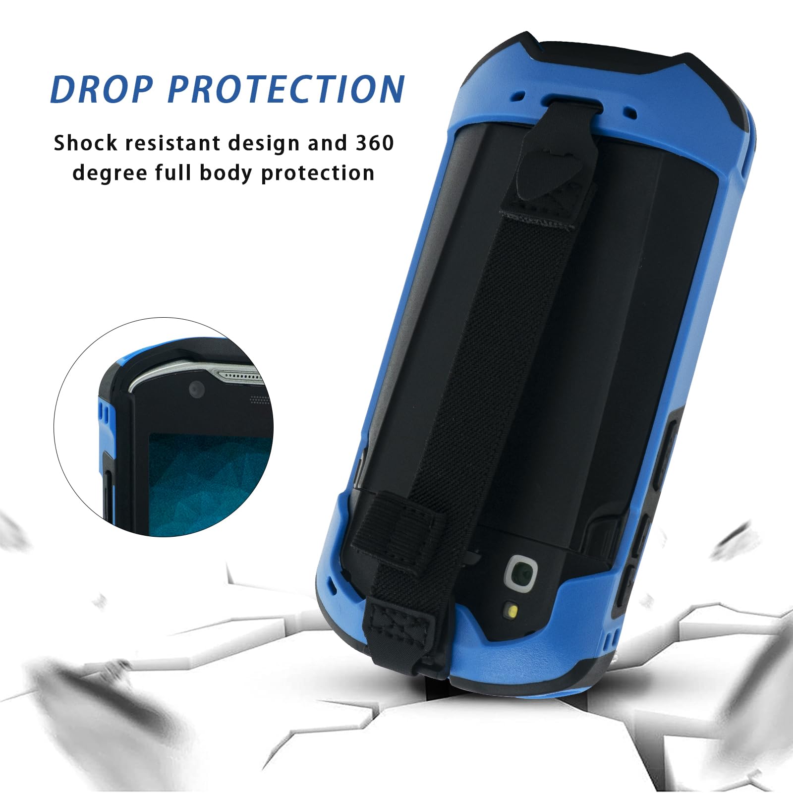 Protective Cover Bumper Case Rugged Boot with Hand Strap for Zebra TC51 TC510K TC52 TC56 TC57 (Blue)