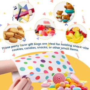 HONEYGIFTS 36PCS Party Favor Bags, Goodie Bags with Sealing Stickers, 4.7" x 3.1" x 8.7" Colorful Treat Bags Rainbow Stripe and Dots Candy Bags