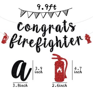 Congrats Firefighter Banner, Class of 2024/Congrats Grad, Fire Department Graduation Party Decoration Supplies for Fireman, Black Glitter