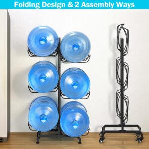 5 Gallon Water Jug Holder 3 Tier Water Bottle Holder Organizer with Wheels Foldable Heavy Duty Water Bottle Storage Rack for Home Office, Garage, Black