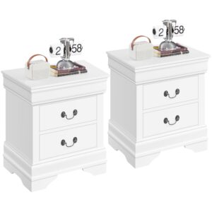 yaheetech fully-assembled nightstands set of 2, 2-drawer nightstands large classic bedside tables with storage, wooden painted storage cabinet for bedroom, 21.5″l×16″w×24.5″h, white