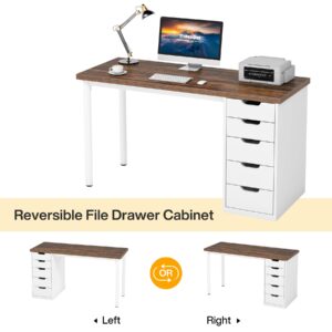 Tribesigns Computer Desk with 5 Drawers, 47 inches Rustic Brown Home Office Desk with Storage, Modern Simple Laptop Desk Study Writing Table for Small Spaces (Reversible Drawer Cabinet)