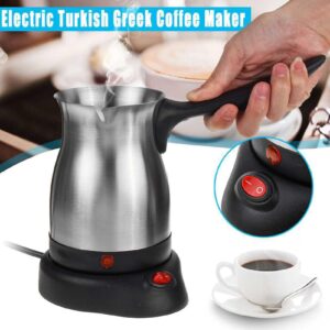 Turkish Coffee Pot, Stainless Steel Arabic, Greek & Turkish Electric Coffee Maker Machine Pot, 600ml Coffee Tea Warmer Kettle with Removable Anti Scald Handle Cordless Base for Home & Travel