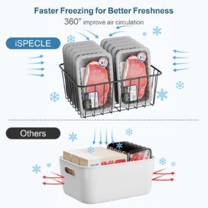 iSPECLE Upright Freezer Organizer Bins - 6 Pack Small Stand Up Freezer Baskets for 13 cu.ft Freezer, Get Food Easily, Freeze Efficiently with Air Circulation Stop Food Fall out from Freezer, Black