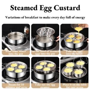 GOVNPJ Egg Poacher Pan, Poached Egg Pan Stainless Steel Egg Pan with 4 Cups Egg Cooker Poached Egg Maker for Kitchen (without coating)