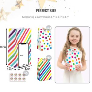 JOHOUSE 36PCS Party Favor Bags, Treat Bags with Stickers Colorful Stripe Dot Gift Bags for Kids Birthday Party Baby Showers 4.7" x 3.1" x 8.7"