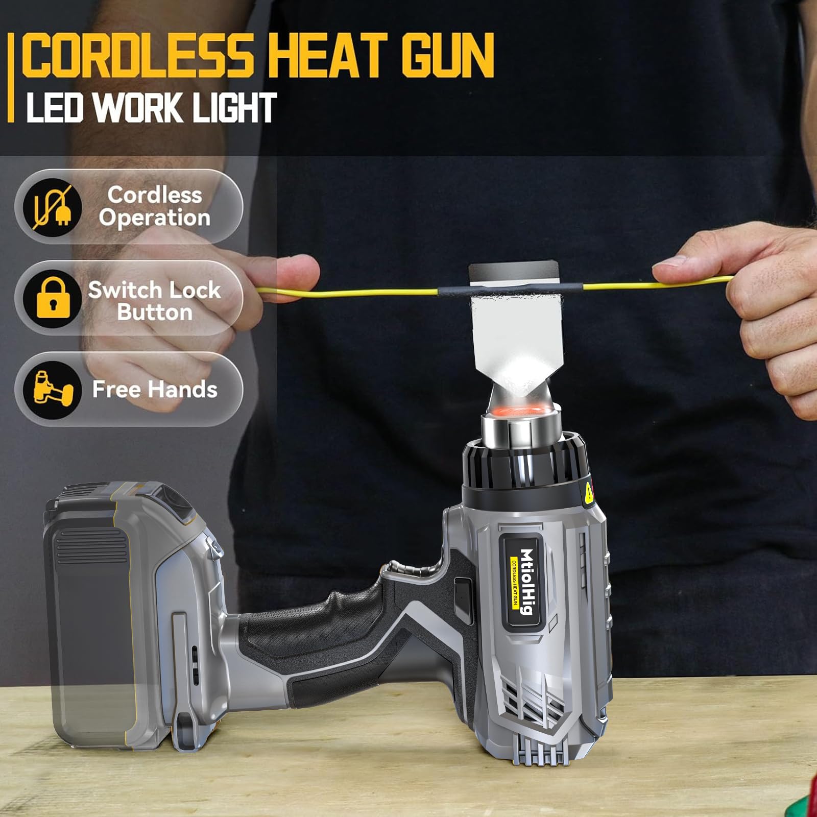 Cordless Heat Gun for DeWALT 20v/18v Battery, 350W Rated 990°F Heavy Duty Hot Air Gun Kit, Heat Gun Tool with 4pcs Nozzles&Scraper for Crafts, Shrink Wrap, Wire Connection(Do NOT Include Battery)