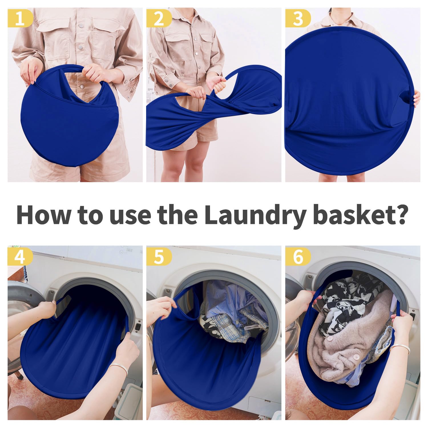 26" Collapsible Portable Laundry Basket Pop up Laundry Basket Convenient and Fast Access to Clothes from the Dryer Easy to Store Blue