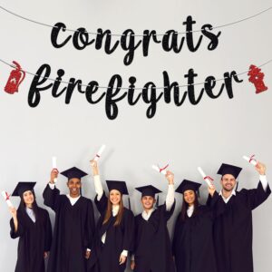 Congrats Firefighter Banner, Class of 2024/Congrats Grad, Fire Department Graduation Party Decoration Supplies for Fireman, Black Glitter