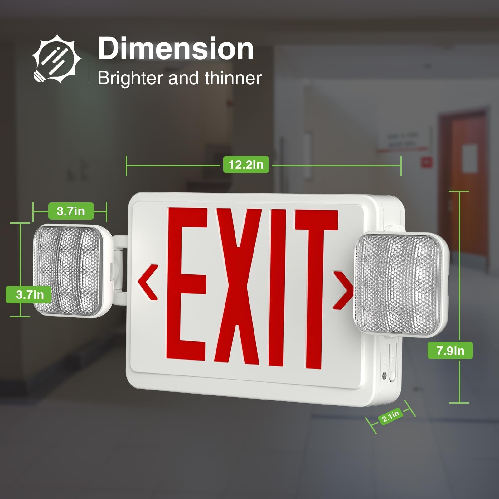 FREELICHT 2 Pack LED Exit Sign with Emergency Lights,Adjustable LED Emergency Exit Lights with Battery Backup,Exit Sign for Business,Easy To Install,UL Certified，AC 120/277V