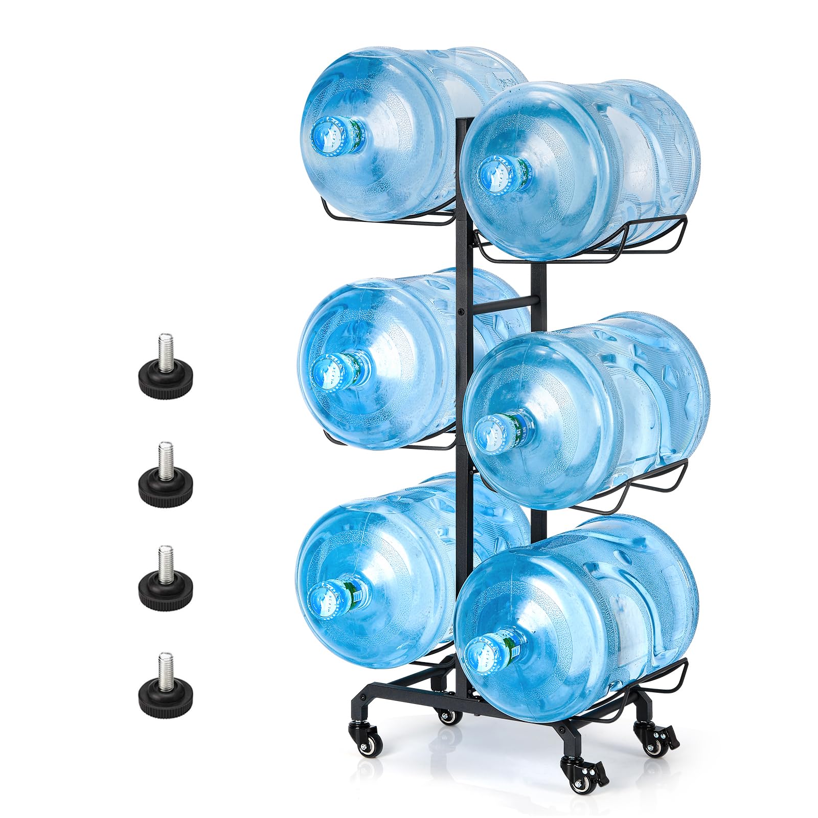 5 Gallon Water Jug Holder 3 Tier Water Bottle Holder Organizer with Wheels Foldable Heavy Duty Water Bottle Storage Rack for Home Office, Garage, Black