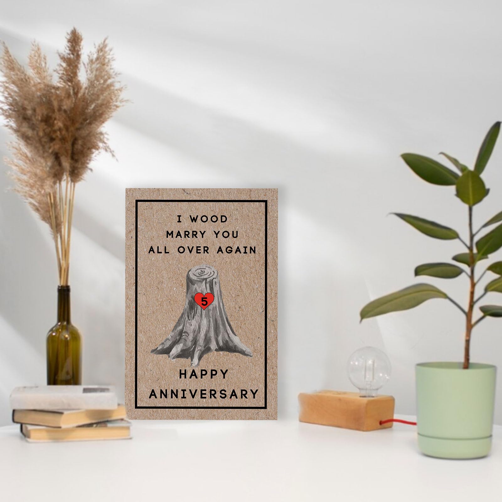 LiuuLi Happy 5th Anniversary Card for Women Men, 5th Wedding Anniversary Wood Card for Him Her,Fifth Anniversary Card for Boyfriend, 5 Years Married Gift for Husband