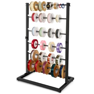 aulin 6 tier large capacity ribbon storage organizer rack - metal ribbon spool holder for craft ribbon washi tape arts & crafts supplies, ribbon rack for craft room, florist arts wrapping (black)