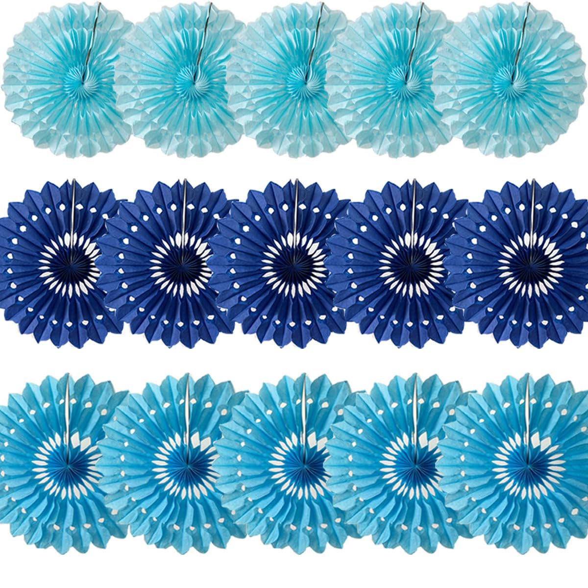 15pcs 10'' 12'' 14'' Paper Fans Decorations Round Blue Tissue Paper Fans Hanging Paper Fans Set Party Paper Honeycomb Fans Decorations for Party Birthday Wedding Events