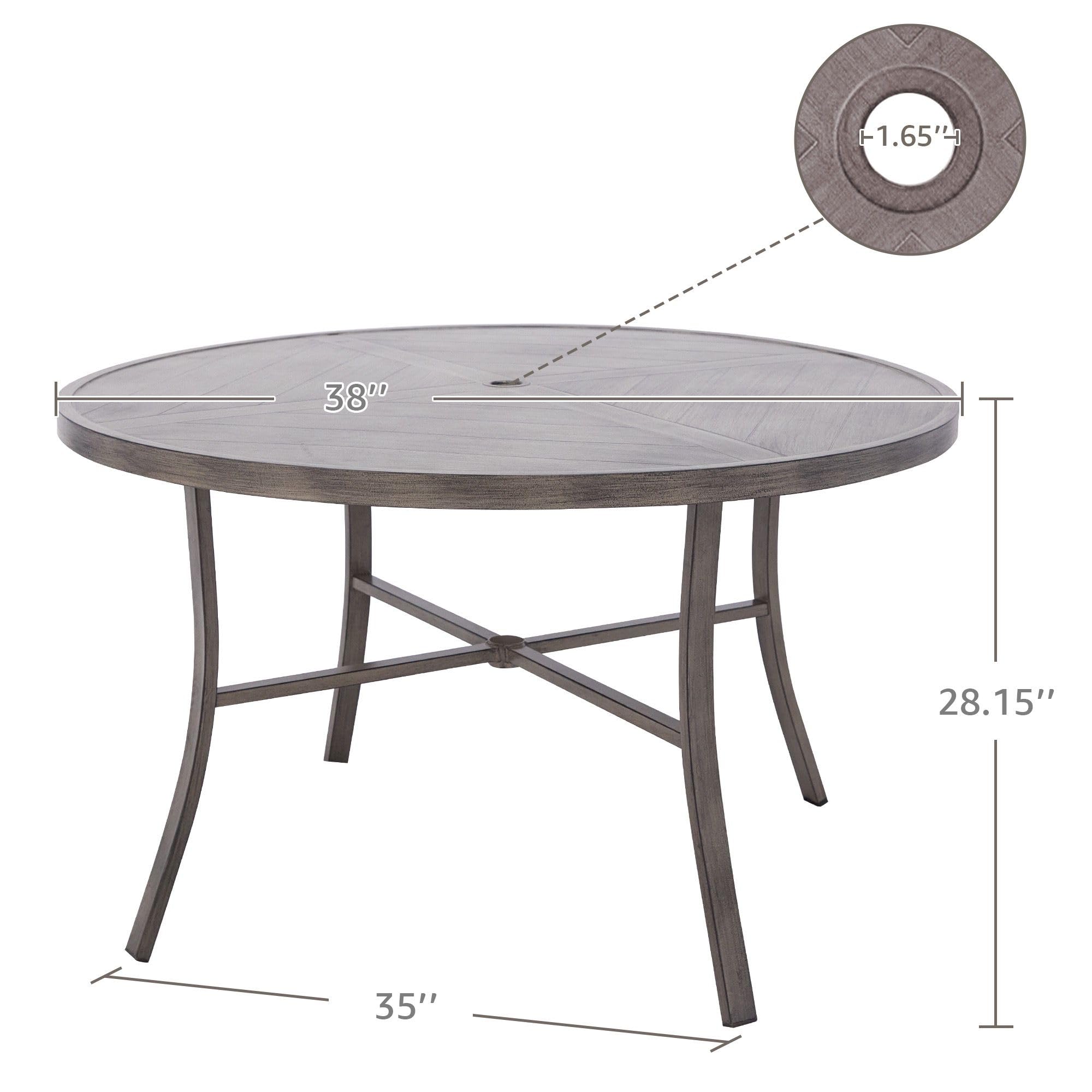 NATURAL EXPRESSIONS 5-Piece Outdoor Patio Dining Set, 4pcs Patio Swivel Rocking Chairs and 38’’ Round Dining Table with 1.65’’ Umbrella Hole