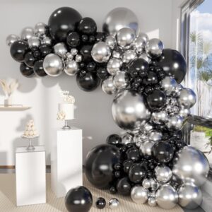 mebay black silver balloons garland arch kit, 146pcs latex balloons different sizes 18 12 10 5 inch for party decorations, wedding backdrop, birthday, graduation