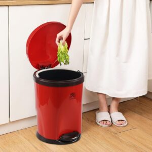 Nihenok 2.6 Gallon Plastic Round Step Trash Can with Soft Close Lid, Small Bathroom Step Trash Can with Removable Inner Bucket, Red