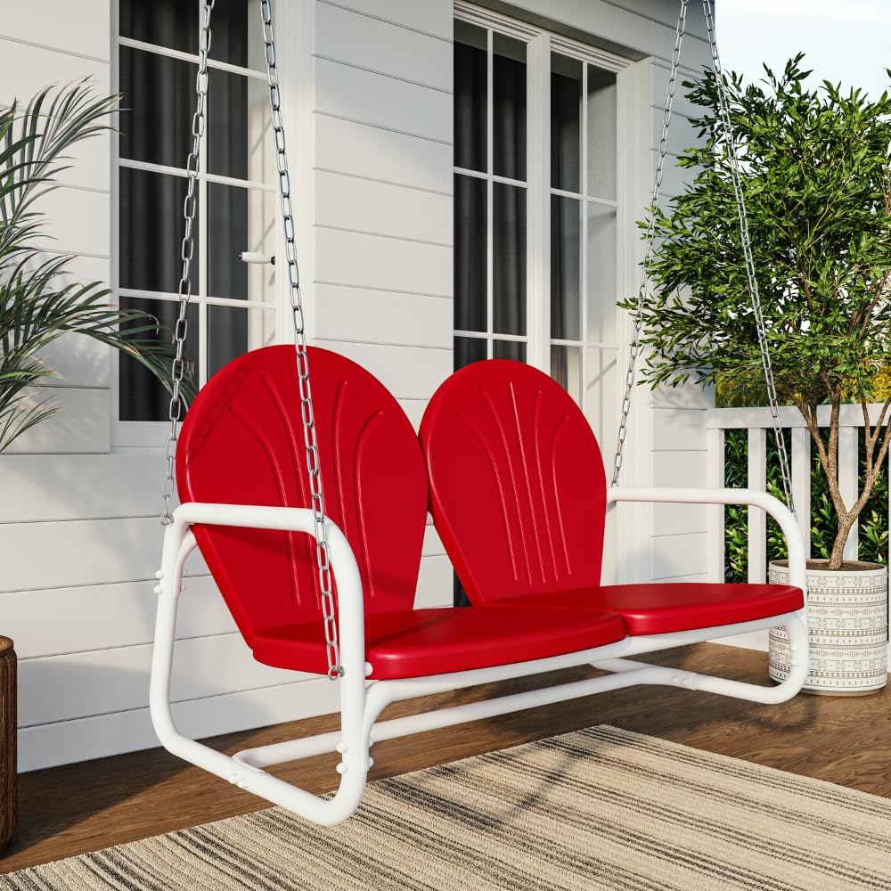 Live Casual Retro Metal Porch Swing (Red)