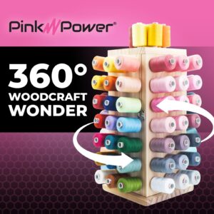 Pink Power 84 Spools Thread Holder Stand - 360° Full Rotating Wooden Thread Holder - Thread Rack - Embroidery Thread Organizer - Thread Storage box for Sewing, Quilting, Jewelry, and Hair-Braiding