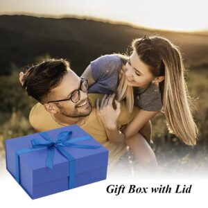 JOHOUSE Gift Box with Magnetic Closure Lid, 9x7x4inch Blue Collapsible Gift Box with Ribbon Greeting Card Envelope for Wedding Bridesmaid Gift Graduation Birthday