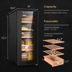 TUATNUT 36L Electric Cooler Cabinet for Bar & Home, Made with Spanish Cedar Wood Shelves & Drawer with Hygrometer, LED Touch Screen, Cooling Function, Quiet Operation, Mens Gifts (Only Cooling)