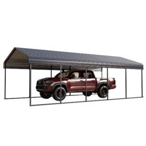 PHI VILLA Outdoor Carport Canopy 12' x 25', Metal Carport Tent Heavy Duty, Garage Car Shelter Shade with Metal Roof, Frame and Bolts for Car, Truck and Boat