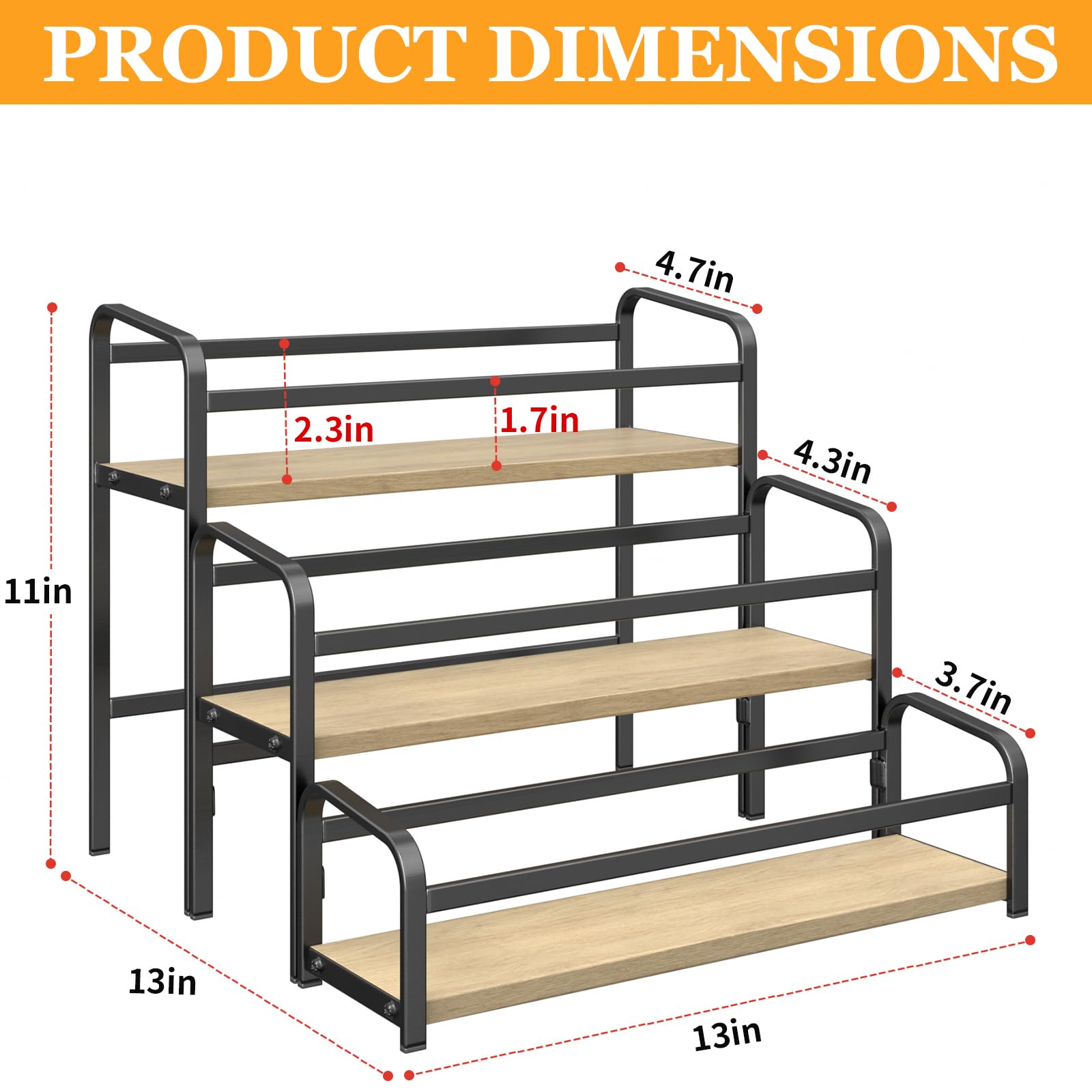 Coffee Syrup Organizer 3-Tier, 12 Bottles Capacity Syrup Rack for Coffee Bar Station, Wine Rack for Countertop, Tiered Spice Racks for Cabinet, Bottle Display Shelf Magnetic one-Step Installation