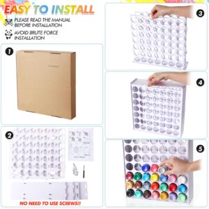 Hicarer 2 Pcs 49 Holes Craft Paint Storage Organizer Vertical Paint Rack Stand Wall Mounted Paint Holder Rack Removable Paint Organizer Box 2oz Paint Bottle Organizer for Art Supplies Painting