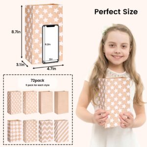 HONEYGIFTS 72PCS Paper Lunch Bags, 4.7" x 3.1" x 8.7" Small Paper Bags Bulk, Brown Lunch Bags For Kids, Treat Bags Goodie Bags For Birthday Party Wedding