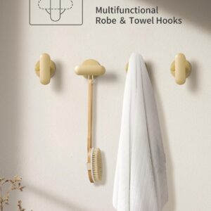 SORWDUERM 2 Pack Gold Robe Towel Hooks for Bathroom Kitchen Wall Mounted Self-Adhesive Hooks Shower Hooks Glass, Mirror, Tile Coat Hat Heavy Duty Rotatable