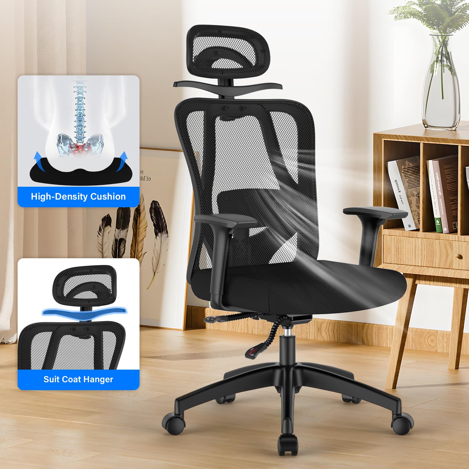 MUNNAR Ergonomic Office Chair, Home Office Desk Chairs, Comfy Mesh Office Chair, Computer Desk Chair Gaming Chair with Adjustable Lumbar Support, Headrest and Armrest, SGS Certified Gas Cylinder