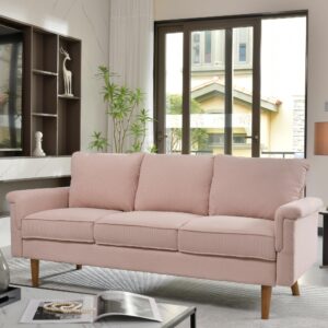 ovios modern corduroy couch with cloud cushion,comfy 3 seater sofa with deep seat,comfortable small sofas for small space living room bedroom office apartment (pink)