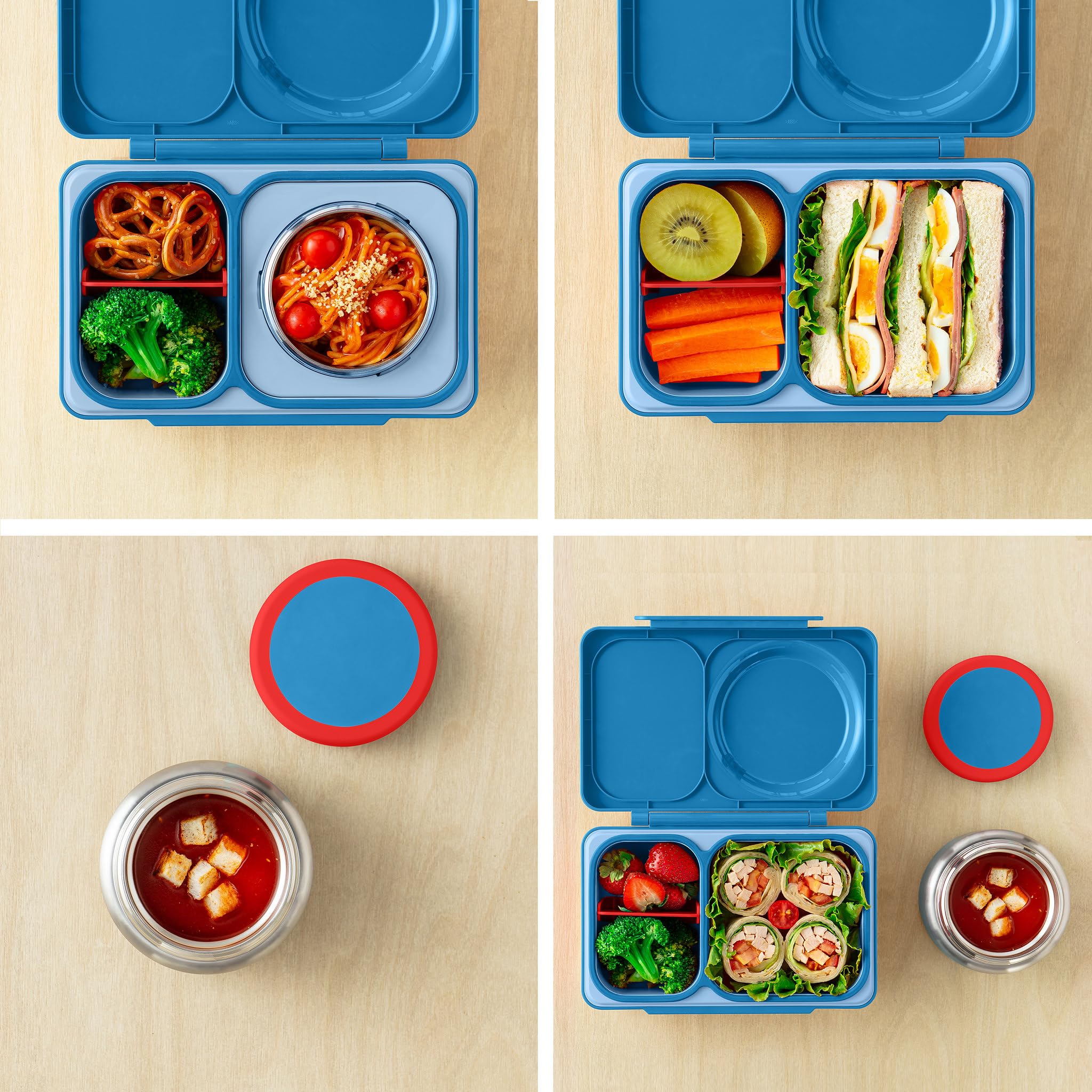 Omie OmieBox UP bento box for kids | Insulated lunch box | Leak proof thermos food jar | Cooler ice pack | 2 Compartments (Cosmic Blue), 12 Ounces