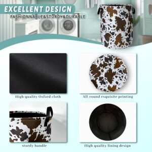 Cows Skin Brown Print Laundry Basket Foldable With Handles Tote Bag Oxford Cloth Animal Funny Laundry Hamper Clothes Storage Bucket Toy Organizer 18.9" x16.5" For Bathroom/Laundry/Bedroom