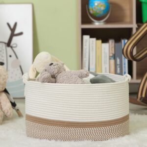 Norheirui Blanket Basket 20”x13”x11”,Large Woven Basket for Storage,Cotton Rope Basket for Blankets in Living Room,Blanket Storage,Kids Toy Basket, Rope Baskets with Handles, Large Basket,White/Brown