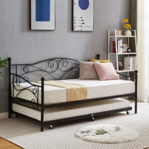 VECELO Daybed Frame, Twin Size Metal Platform Bed with Headboard,Heavy Duty Steel Slats Support for Living Room Bedroom Guest Room, Easy Assembly