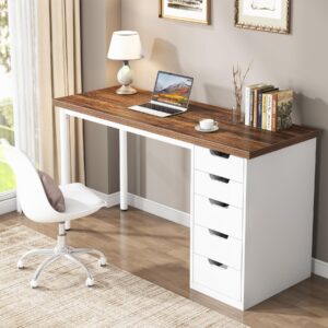 Tribesigns Computer Desk with 5 Drawers, 47 inches Rustic Brown Home Office Desk with Storage, Modern Simple Laptop Desk Study Writing Table for Small Spaces (Reversible Drawer Cabinet)