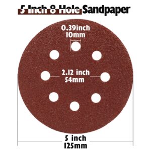 5 Inch 8 Hole Hook and Loop Sanding Discs 72 PCS, Assorted Sandpaper 40 60 80 120 180 240 320 Grits for Random Orbital Sander