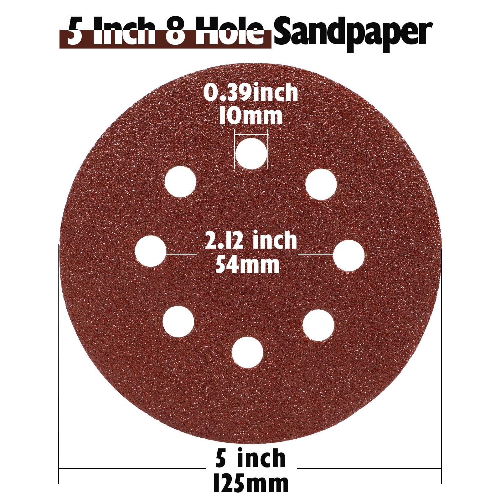 5 Inch 8 Hole Hook and Loop Sanding Discs 72 PCS, Assorted Sandpaper 40 60 80 120 180 240 320 Grits for Random Orbital Sander