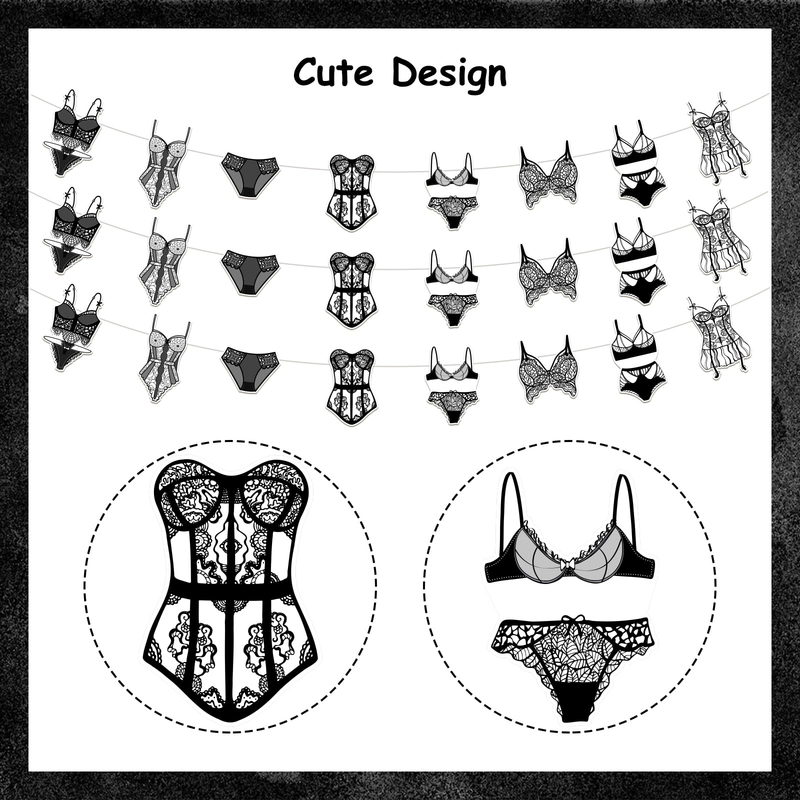 Sursurprise Lingerie Party Decorations, 3PCS Bras and Panties Banners Black for Lingerie Shower Underwear Bachelorette Bridal Shower Decorations Hen Wedding Party Supplies