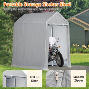 ACONEE Portable Shed Outdoor Storage Shelter, 12x12 FT Heavy Duty Storage Shed, Waterproof Storage Tent Tarp Sheds with Roll-up Zipper Door for Motorcycle, Bike, Garden Tool, Grey