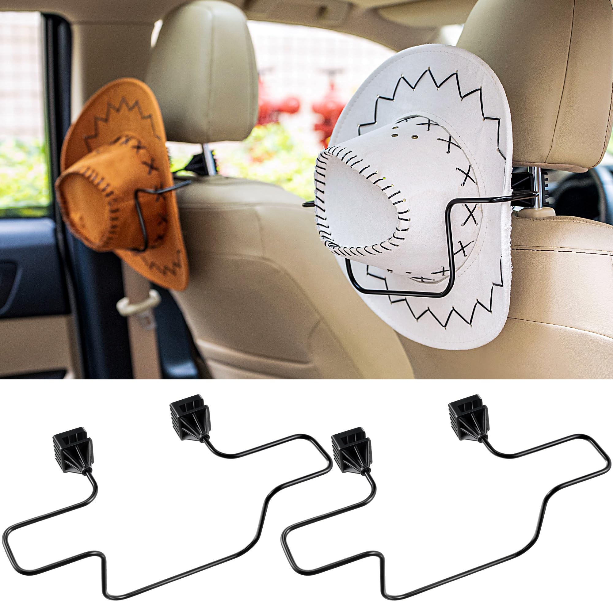 Cowboy Hat Rack for Truck, 2 Pack Cowboy Hat Holder Rack for Truck SUV Car, Keep Hat Shape, Car Clothes Hanger Bar Coat Hanger Hard Hat Holder for Truck Seat Car Accessories